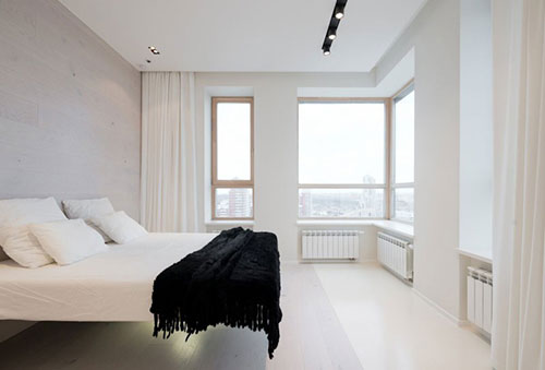 Witte minimalistische slaapkamer in Moskou Witte minimalistische slaapkamer in Moskou