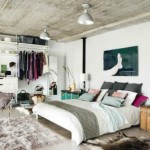 Industriële slaapkamer met warme ideeën