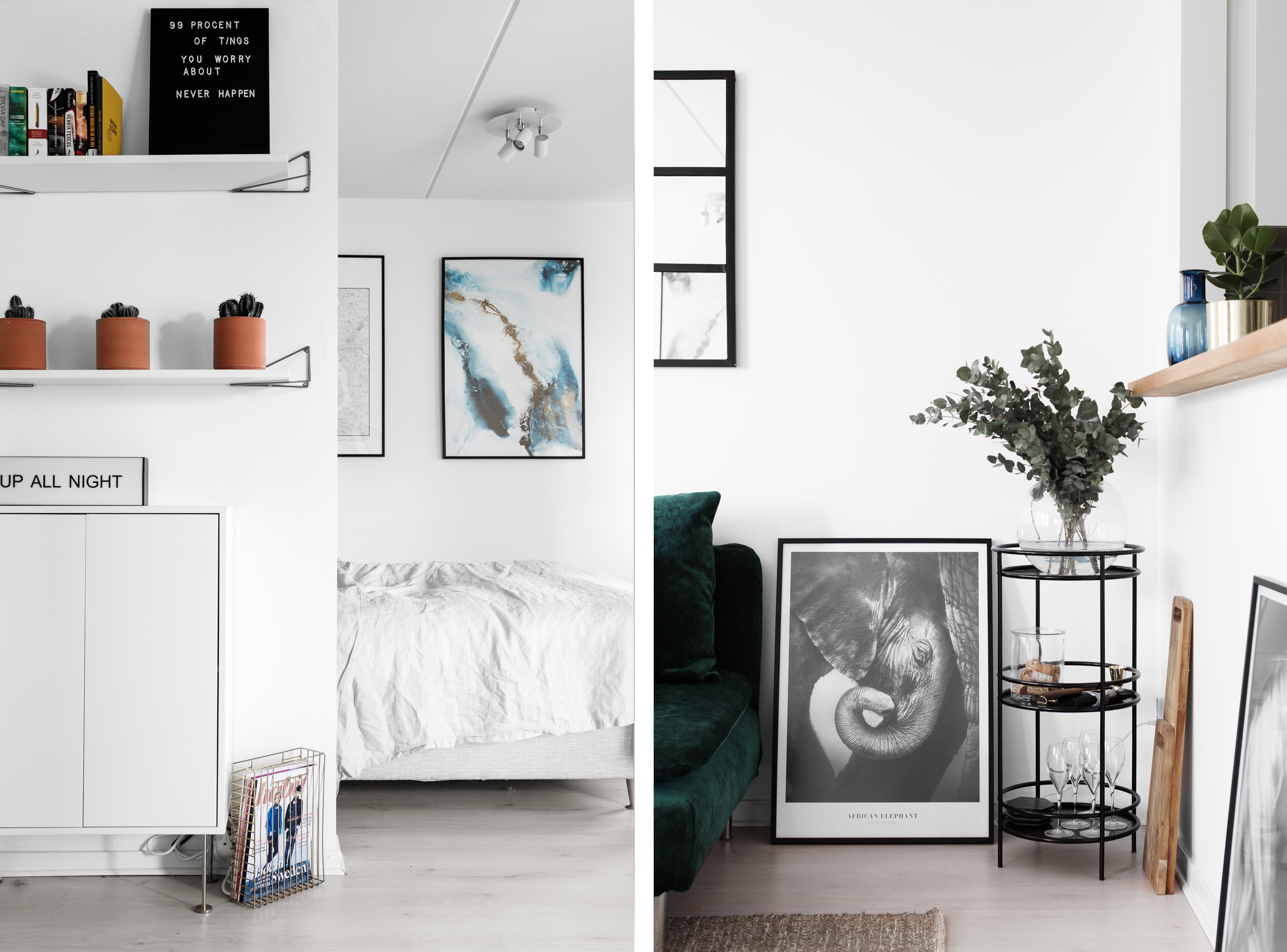 Creatief ingericht klein appartement met half open slaapkamer Creatief ingericht klein appartement met half open slaapkamer