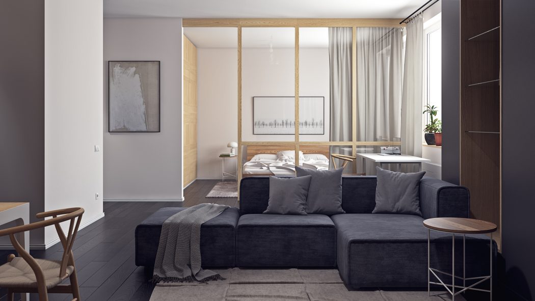 Deze moderne slaapkamer is middels een glazen scheidingswand gescheiden van de woonkamer Deze moderne slaapkamer is middels een glazen scheidingswand gescheiden van de woonkamer