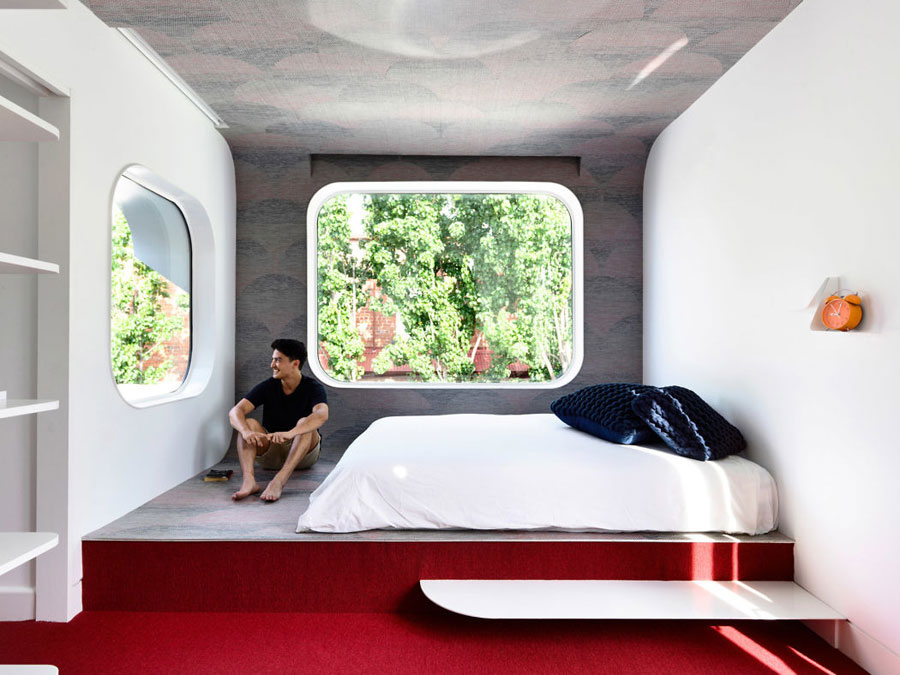 Futuristische slaapkamer met badkamer en suite Futuristische slaapkamer met badkamer en suite