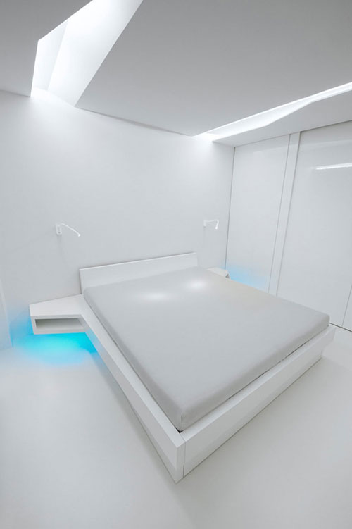 Futuristische witte slaapkamer