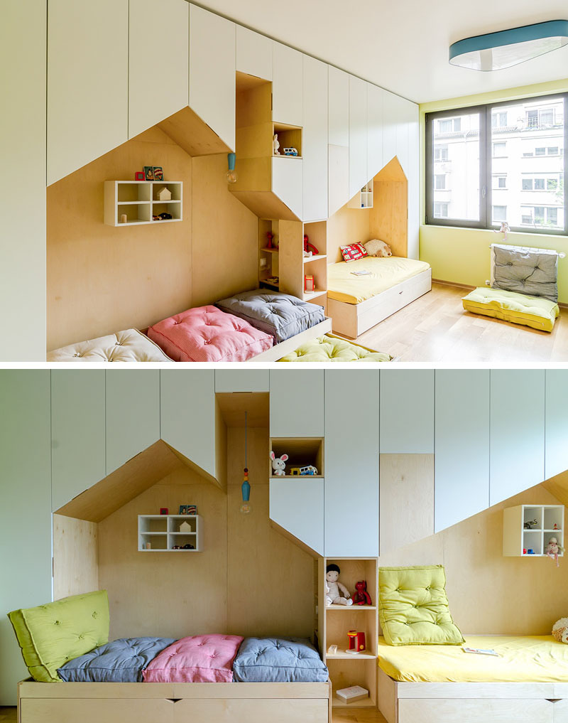 Gedeelde kinderkamer met een multifunctionele wandkast Gedeelde kinderkamer met een multifunctionele wandkast