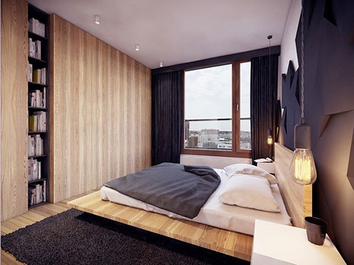 Hout en zwart in de slaapkamer Hout en zwart in de slaapkamer