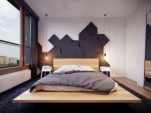 Hout en zwart in de slaapkamer Hout en zwart in de slaapkamer