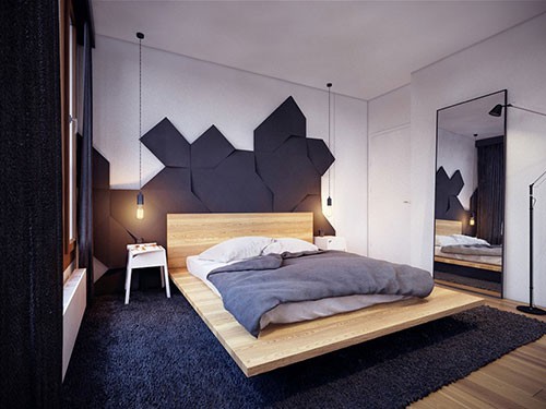 Hout en zwart in de slaapkamer Hout en zwart in de slaapkamer
