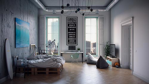 Industriële slaapkamer door architect Andrey Vladimirov Industriële slaapkamer door architect Andrey Vladimirov