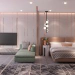 Slaapkamer ontwerp met koper en marmer