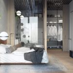 Luxe industriële loft slaapkamer in Moskou