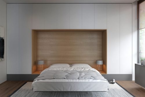 Luxe moderne slaapkamer ontwerp door interieurontwerpster Aleksandra Nuzhnaya