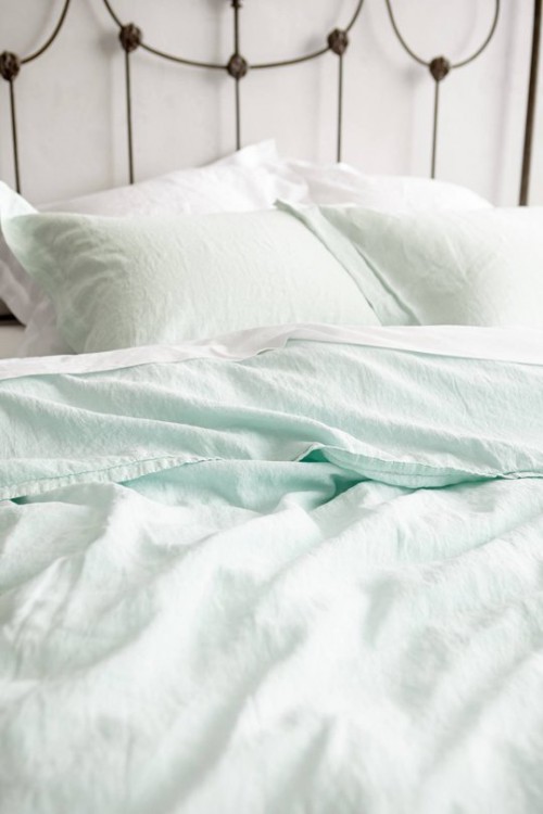 Mintgroene bedlinnen Mintgroene bedlinnen