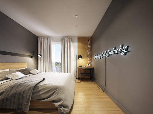 Moderne design slaapkamer met grijze muren