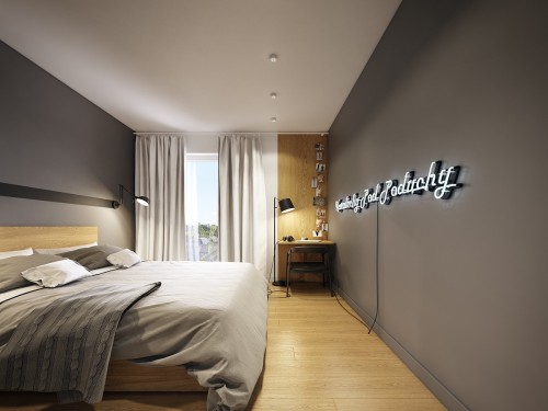 Moderne design slaapkamer met grijze muren Moderne design slaapkamer met grijze muren