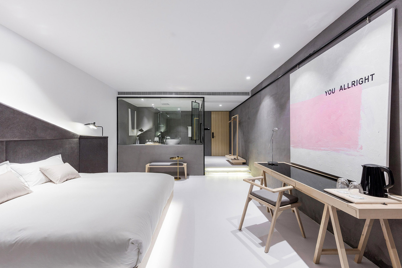 Moderne minimalistische kamers van het Wheat Youth Arts Hotel