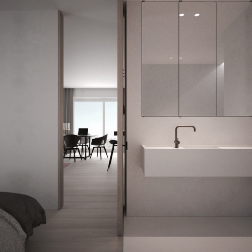 Moderne slaapkamer met ruime open badkamer Moderne slaapkamer met ruime open badkamer