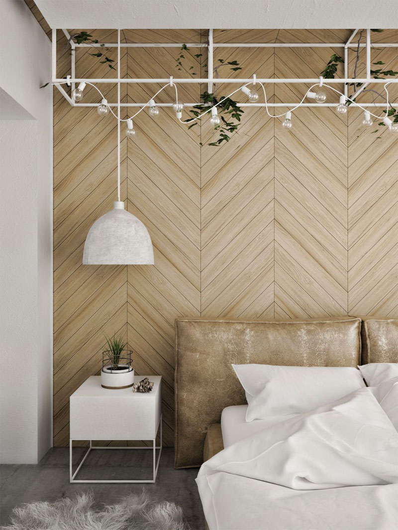 moderne slaapkamer ideeën houten wandbekleding