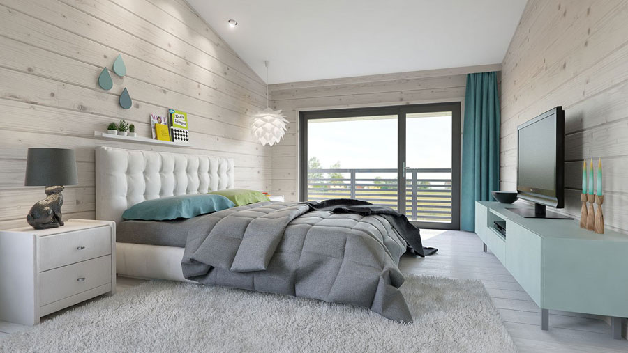 Moderne slaapkamer in een modern houten huis