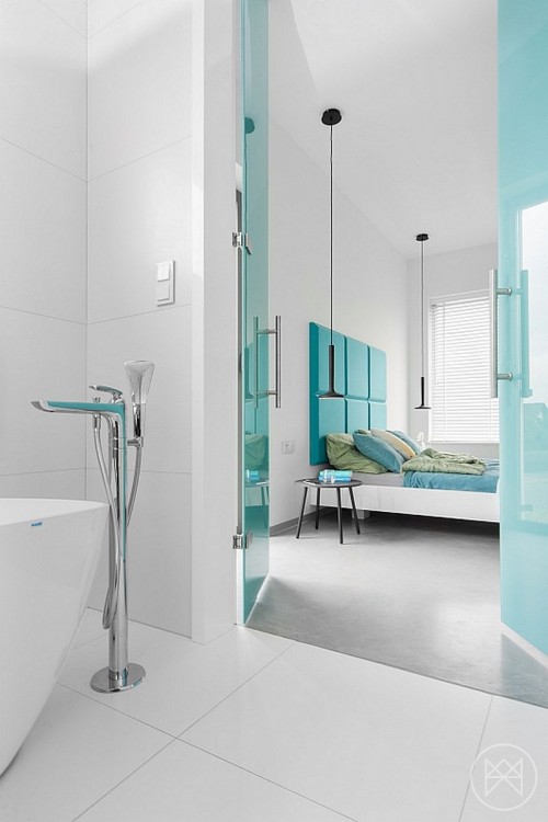 Moderne slaapkamer met turquoise accenten Moderne slaapkamer met turquoise accenten