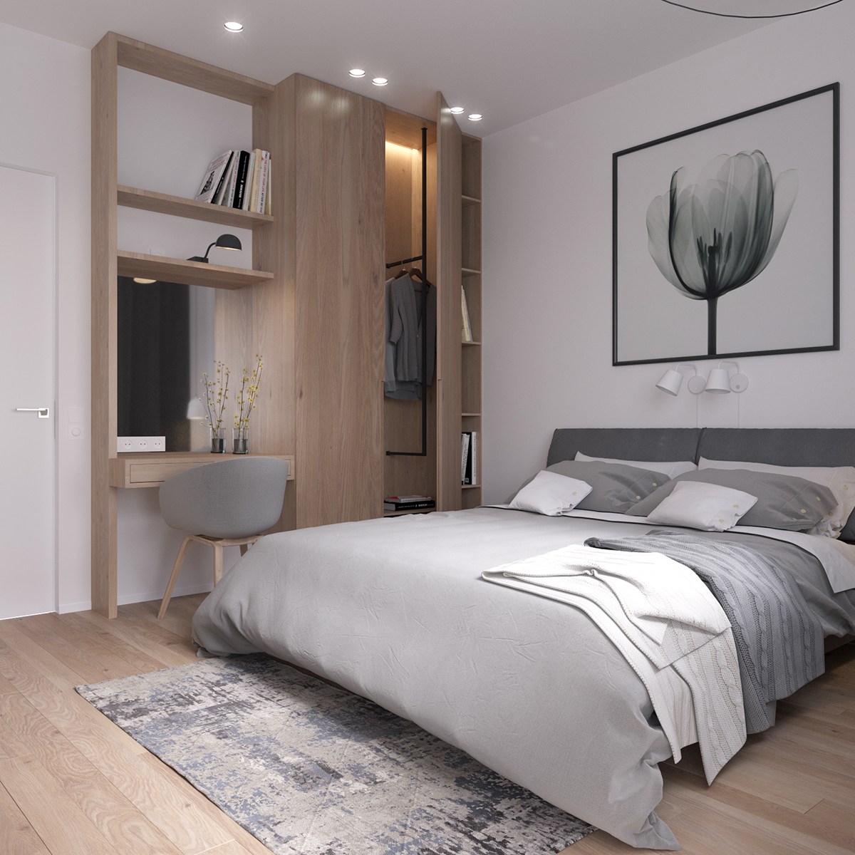 Moderne slaapkamer met werkplek kledingkast combinatie Moderne slaapkamer met werkplek kledingkast combinatie