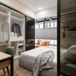 Moderne stoere slaapkamer van industrieel loft appartement uit Taiwan