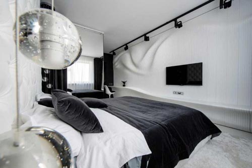 Moderne zwart witte slaapkamer