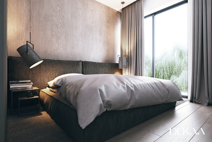 Monochrome slaapkamer met een luxe warme uitstraling