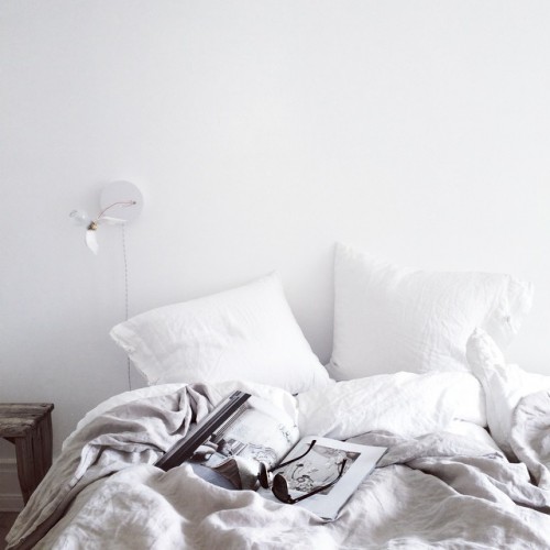 Monochrome slaapkamer van Deense auteur Annika