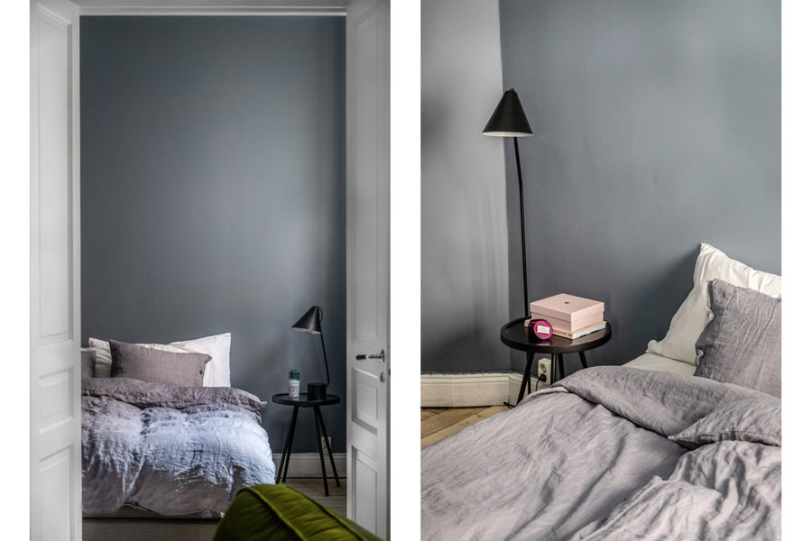 Mooie minimalistische slaapkamer met grijze muren Mooie minimalistische slaapkamer met grijze muren