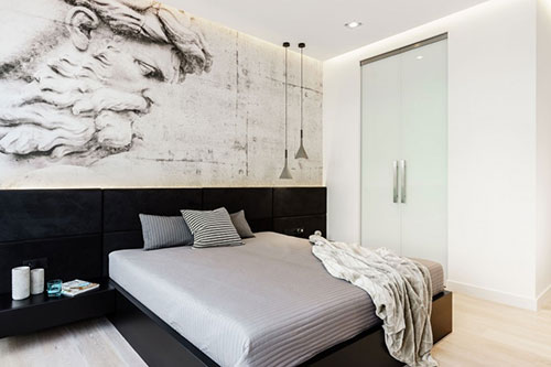 Scandinavische slaapkamer met Italiaanse bijdrage Scandinavische slaapkamer met Italiaanse bijdrage