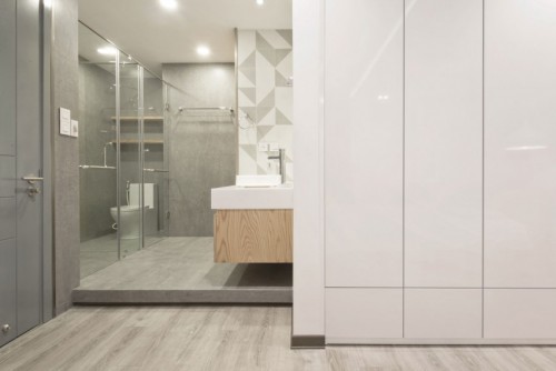 Slaapkamer badkamer ontwerp met L-indeling Slaapkamer badkamer ontwerp met L-indeling