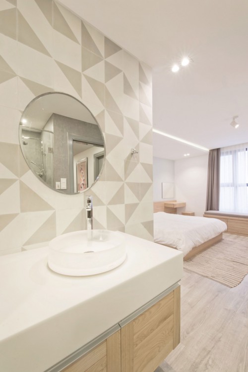 Slaapkamer badkamer ontwerp met L-indeling Slaapkamer badkamer ontwerp met L-indeling