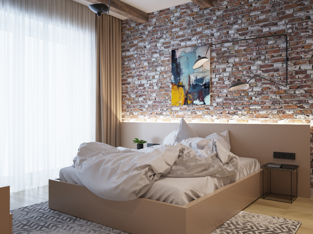 Slaapkamer met bakstenen muur Slaapkamer met bakstenen muur