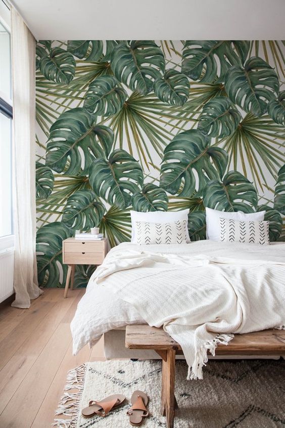 nemen gisteren omringen 10x Slaapkamer met botanisch behang – Slaapkamer ideeën