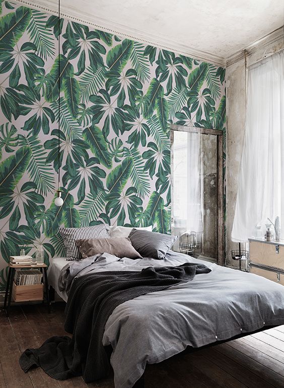 Slaapkamer botanisch behang