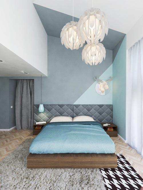 Slaapkamer met grafische patronen Slaapkamer met grafische patronen