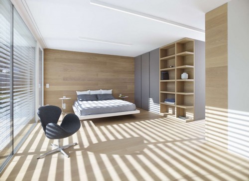 Slaapkamer met hout en glas Slaapkamer met hout en glas