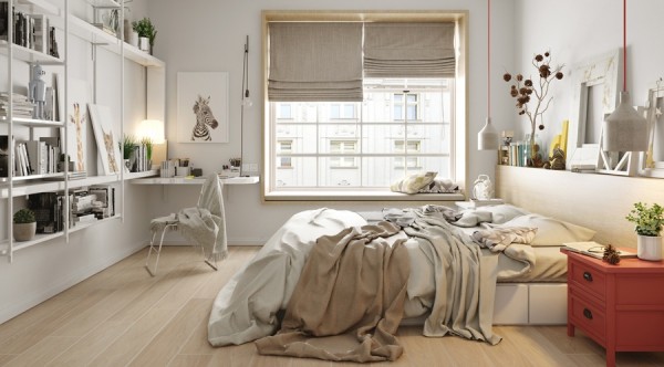 Slaapkamer met grote wand werkplek Slaapkamer met grote wand werkplek