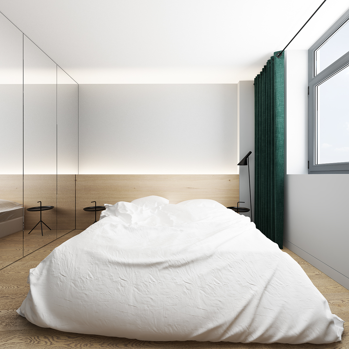 Slaapkamer met maatwerk inbouwkast met spiegeldeuren Slaapkamer met maatwerk inbouwkast met spiegeldeuren