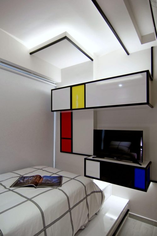 Slaapkamer met Mondriaan als thema Slaapkamer met Mondriaan als thema