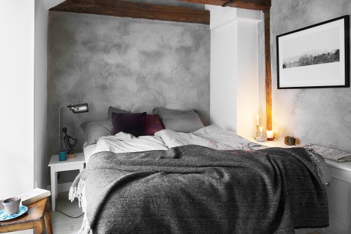 Slaapkamer met stoer geschilderde muren Slaapkamer met stoer geschilderde muren