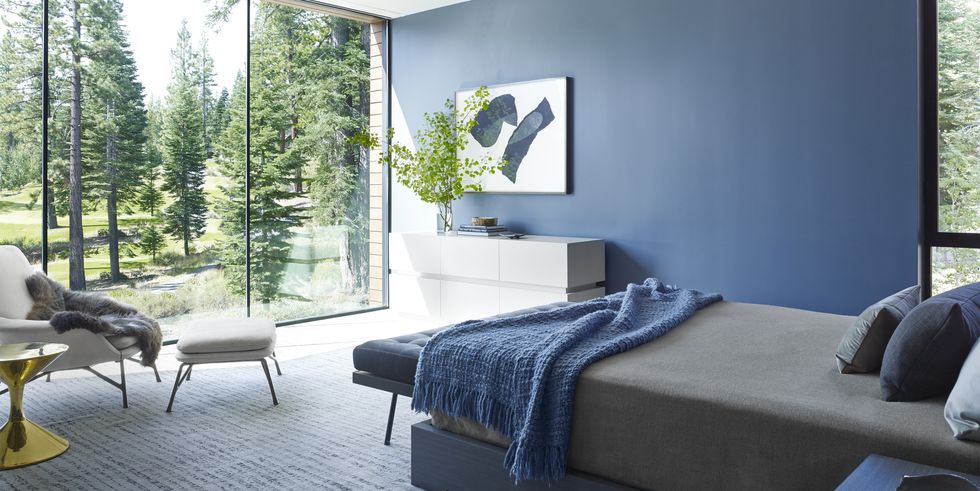 Slaapkamer met zen blauwe muren Slaapkamer met zen blauwe muren