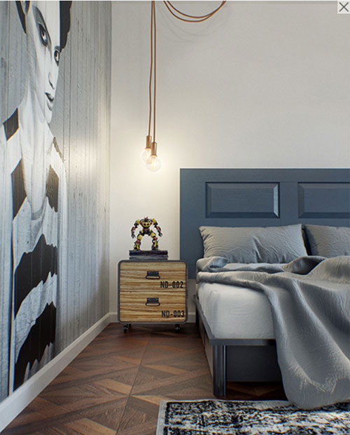 Stoere slaapkamer met glazen wand en industriële kozijnen Stoere slaapkamer met glazen wand en industriële kozijnen