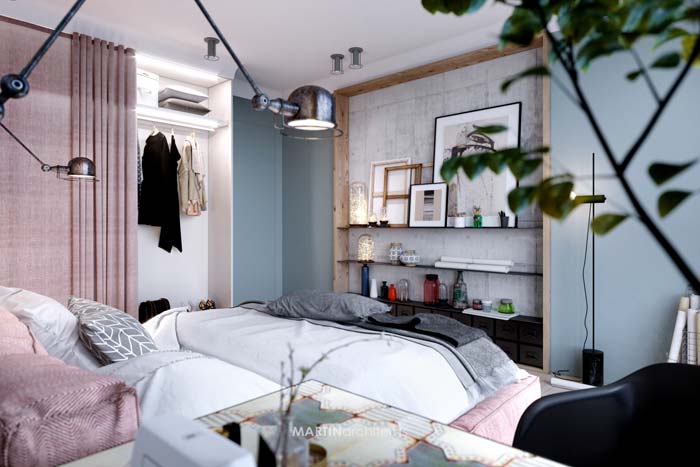 Stoere slaapkamer met roze en blauw Stoere slaapkamer met roze en blauw