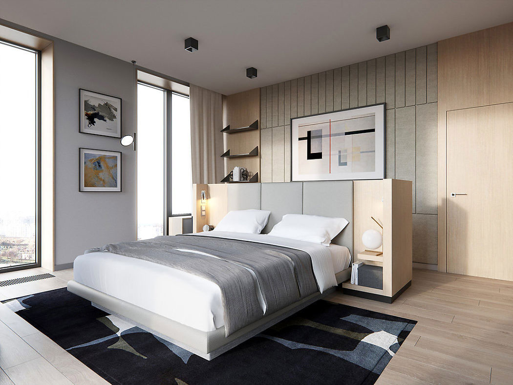 Strak slaapkamer ontwerp met neutrale kleuren