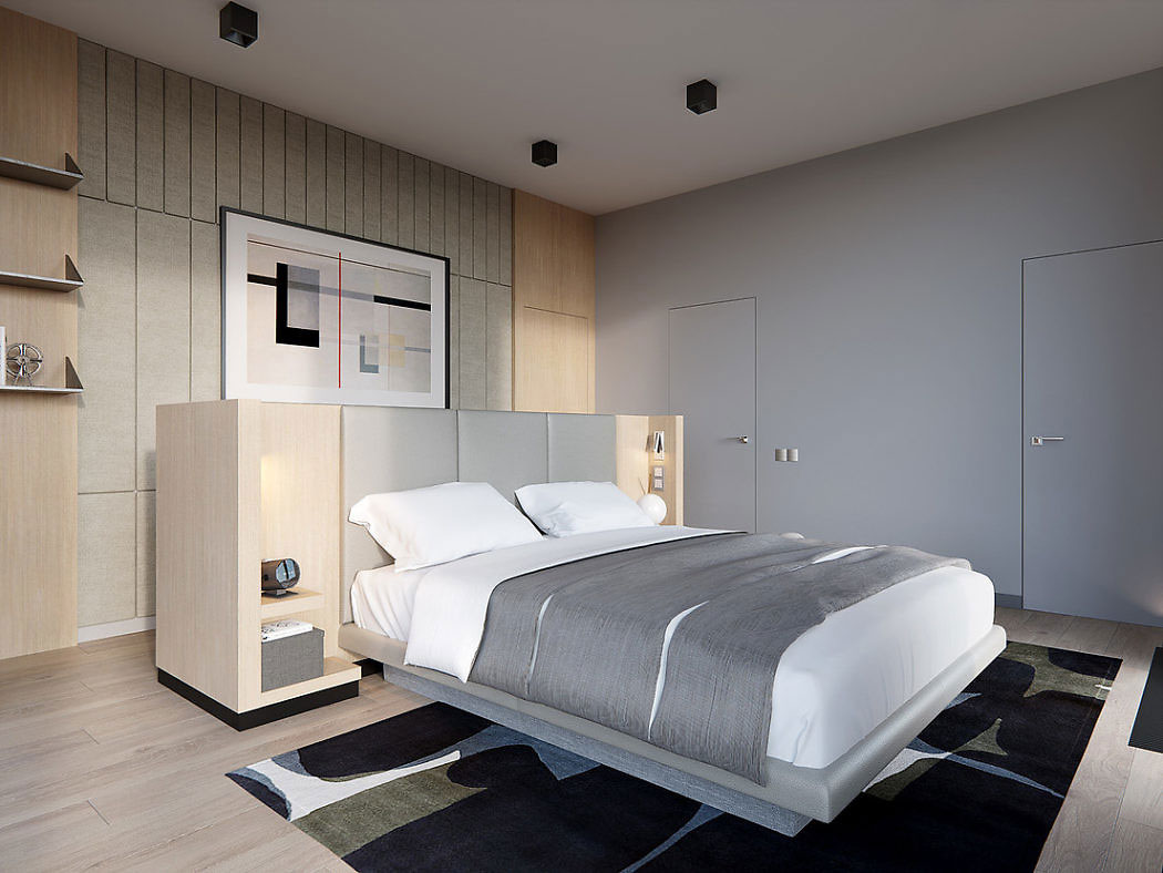Strak slaapkamer ontwerp met neutrale kleuren Strak slaapkamer ontwerp met neutrale kleuren