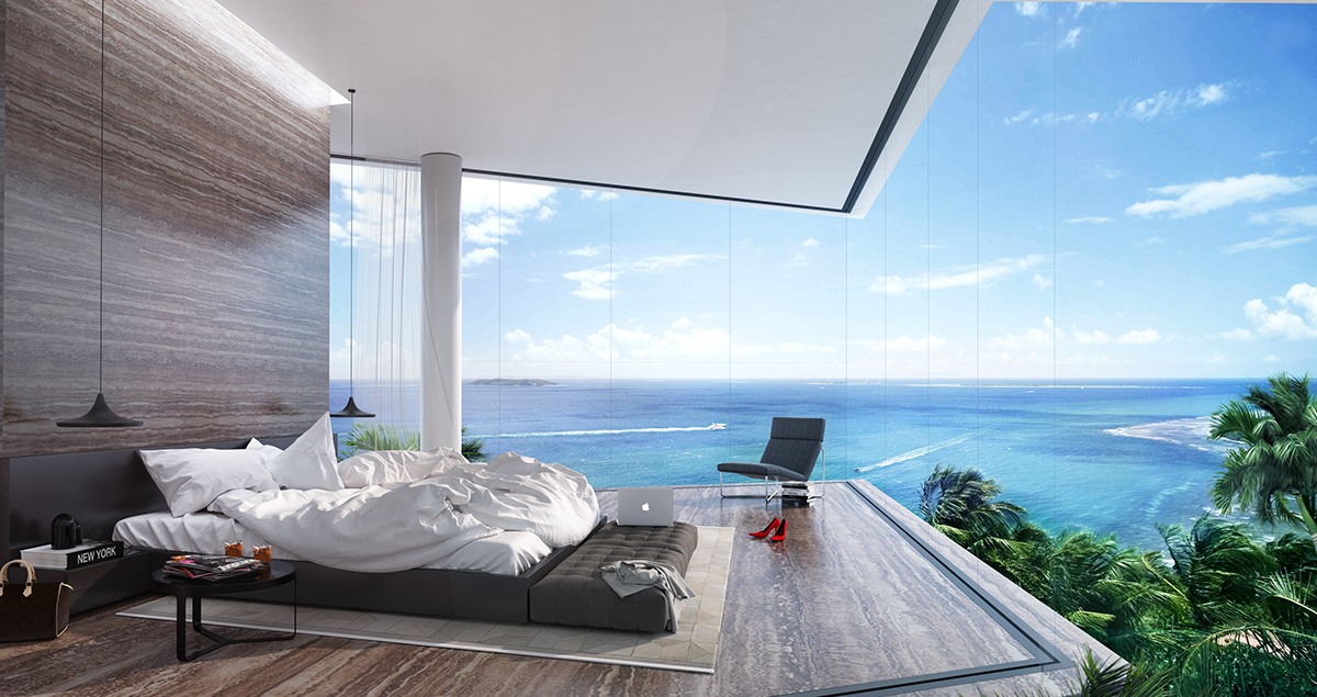 Super luxe slaapkamer van resort aan de Egeïsche Zee in Griekenland