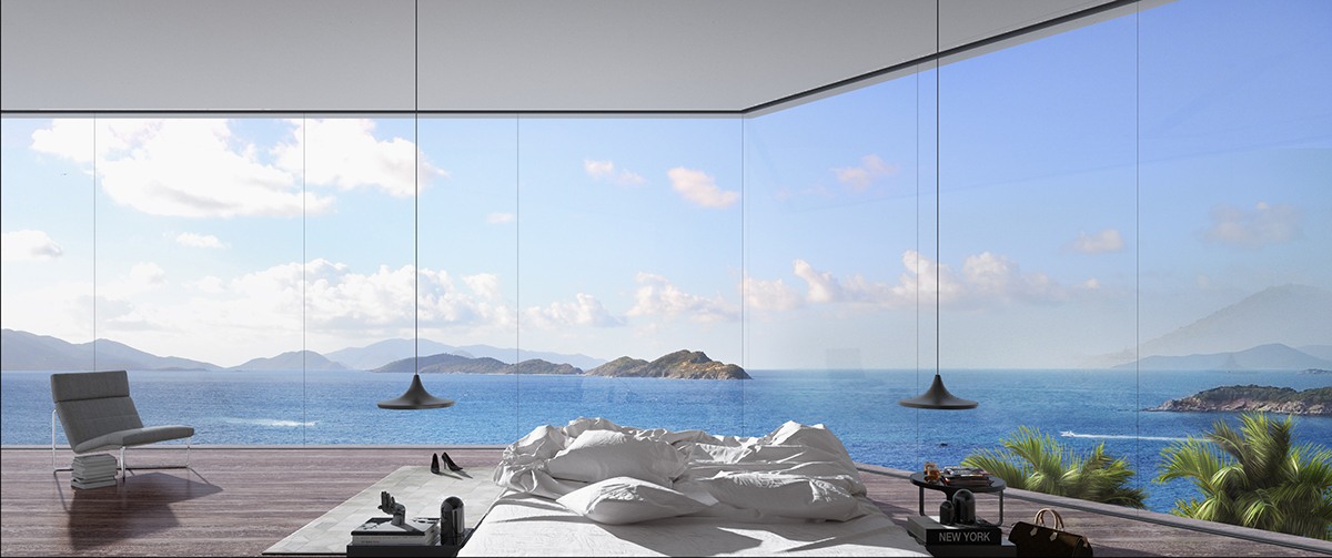 Super luxe slaapkamer van resort aan de Egeïsche Zee in Griekenland Super luxe slaapkamer van resort aan de Egeïsche Zee in Griekenland