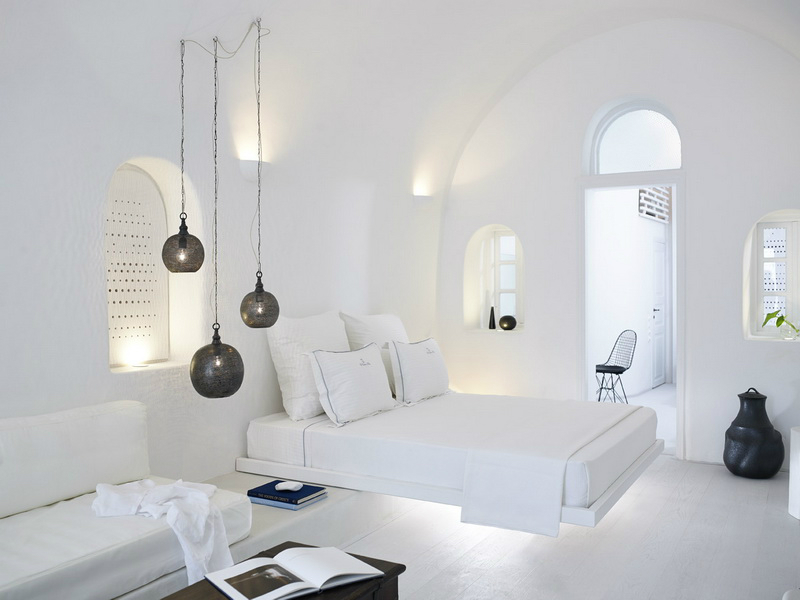 Witte slaapkamer in Santorini door Patsios architecten